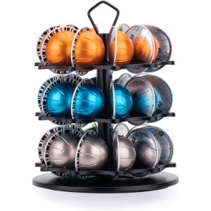 Rack De Stockage Pour Capsules De Café En Métal Noir Avec 3 Niveaux Pour 30 Capsules,Compatible Avec Les Machines Nespresso Vertuo,17,5 Cm X 22,5 Cm - Neuf