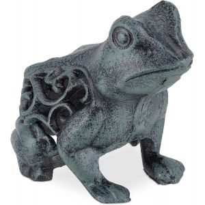 Mevronisshop-Statuette De Grenouille, En Fonte, Pour Jardin, H X L X P : 10 X 8 X 11 Cm, Pour D&eacute;coration, Vert/Noir - Neuf
