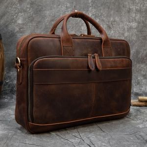 Sac messager en cuir véritable pour homme,sac à main pour ordinateur portable d'affaires,étui à bombes vintage,grand sac en cuir de vachette,Elin Horse,initié,16 pouces - Dark Brown - Neuf