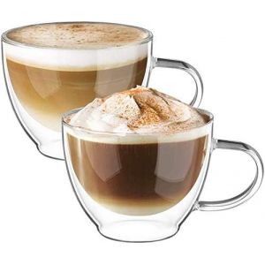 Eryi-350ml*2 Tasse Verre Double Paroi Ensemble,Tasses À Cappuccino En Verre Transparent,Tasses À Latte Macchiato En Verre,Verre À Café/Thé Avec Poignée - Neuf