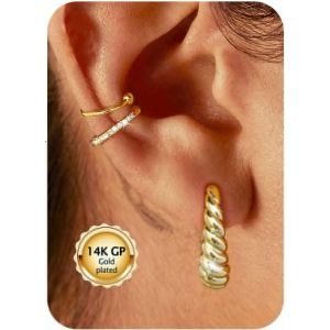 Kal-Ear Cuff Femme Boucles D'oreilles -Paires Or 14k Plaqu&eacute; Manchette D'oreille Faux Percing Au Oreille Helix Conch Cartilage Clip Bijou D'oreille Sans Trou Earcuff Bijoux Avec Bo&icirc;te - Neuf