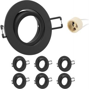 Doughelec 6x Spot Encastrable Gu10 Aluminium, Orientables Blanc Support Spot Encastrable Cadre De Montage Avec Douille Gu10, Rond Spot De Plafond 68mm Extra Plat Pour Led, Trou De Montage Ø60-75mm - Neuf