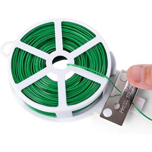 MEVRONISSHOP-50m Fil de Fer Jardin Vert- Attache Plante Grimpante avec Cutter, Fil Plastifi&eacute; Soft, Fil Torsad&eacute; pour Plantes, Vignes, Arbustes et Fleurs - Neuf