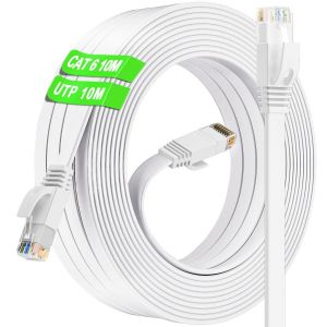 ERYI-Cable Ethernet 10M Cat 6, Plat Cable Rj45 10M Blanc Haute Vitesse Câble Réseau, Intérieur Cable Internet Utp Patch Cable Lan, Long Câble Ethernet 10 Mètres Pour Routeur Switch Modem Xbox Pc (10 - Neuf