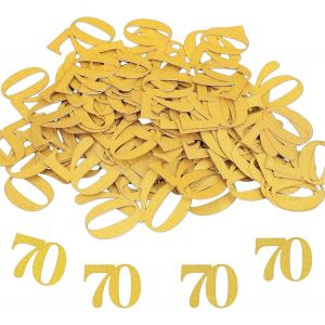 Lot de 100 confettis décoratifs pour 70e anniversaire - 3,5 x 2,5 cm - En or - Pour 70e anniversaire - Pour homme et femme - Décoration à disperser pour 70e anniversaire - Neuf