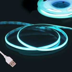 Glace Bleue Ruban Led Cob 3m,Dc5v Usb Bande Led Chambre,480led/M 2.7mm Fancy Led Tv Kit,Cri90+ Flexible Lumiere Bandeau Led Gaming,Adhésif Reglette Led Cuisine,Armoire,Miroir,Fête Diy Decor - Neuf