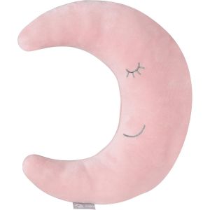 Kalanka-Coussin Décoratif Pour Chambre D'enfant En Forme De Lune Style - 30 X 25 Cm - Oreiller Bébé En Peluche - Visage Souriant Brodé - Rose Pastel - Neuf