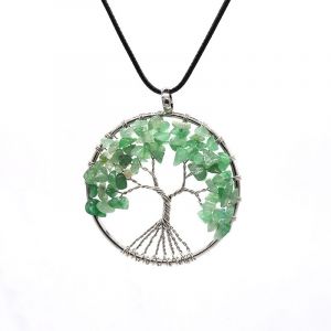 La Gu&eacute;rison De Cristal De Voiture &Agrave; L'ornement, &Agrave; La Main L'arbre De La Vie, Fil Enroul&eacute; Cristal De Quartz De Pierre, De Rearview De Voiture De Miroir Accessoires, De No&euml;l &Agrave; La Maison De Mur De D&eacute;coration (Vert) - Neuf
