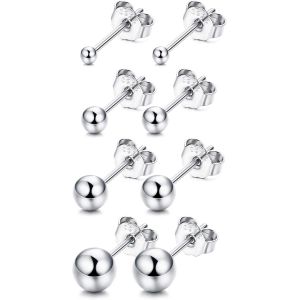 4 Paires De Boucles D'oreilles En Argent Sterling 925 Boucles D'oreilles Pour Hommes Ensemble Brillant D&eacute;licat Coeur De Perle B&acirc;ton Rond Rond Rond Zircone Cubique Boucles D'oreilles 3-6mm - Neuf