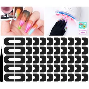 Sjzg-100pcs U-Shape Peel Off Tape, Respirant Pochoir Ongle Nail Art Reutilisable Noir, Ultra-Confortable Autocollants Manucure Outil Anti Débordeme Pour Airbrush Ongle, Vernis Gel - Neuf