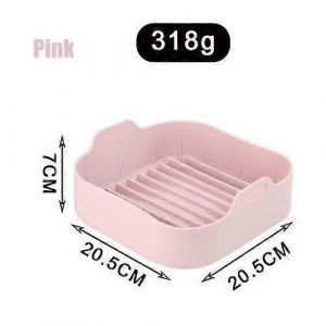 Airfryer Silicone Pot quatre Plaque de cuisson Pizza frite Panier de poulet Tapis Rond Carré remplacement friteuses à Air gril Pan Accessoires-Carré Rose 20,5 cm - Neuf