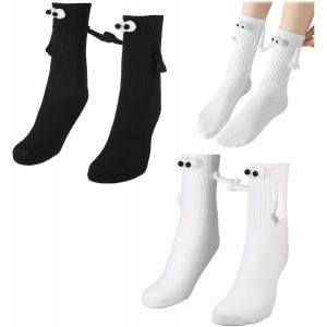 Jgd-Lot De 2 Paires De Chaussettes Magn&eacute;tiques En Forme De Poup&eacute;e 3d, Chaussettes Amusantes Pour Couple D'amiti&eacute;, Chaussettes Fantaisie, Chaussettes Mi-Tube Pour Homme Et Femme, Blanc/Noir, M - Neuf