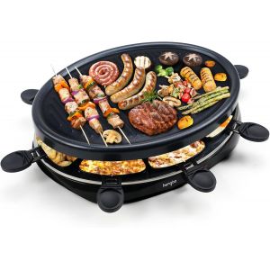 NouvelHorizonstore-Appareil Raclette 8 Personnes Plancha Electrique Grill Thermostat R&eacute;glable avec 2 Spatules et 8 Po&ecirc;lons Machine a Raclette Plaque de Cuisson de Table Rev&ecirc;tement Antiadh&eacute;sif 1300W - Neuf