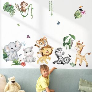ERYI-Stickers Muraux Animaux De La Jungle Autocollant Mural Safari Éléphant Girafe Lion Décoration Murale Chambre Enfants Bébé Pépinière Salon - Neuf