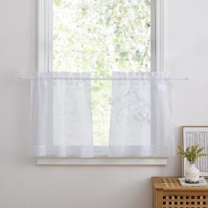Eryi-Rideaux Cuisine - Voilage Court Petit Rideau Voilages Blanc Transparent Décoration De Fenetre Voile Intérieurs Passe Tringle Lumiere Filtre Pour Maison, L 60 X H 45 Cm,2 Pièces - Neuf