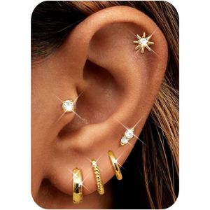 Meimie-Boucles D'oreilles En Or Hypoallergénique Boucles D'oreilles À Dos Plat Boucles D'oreilles Cartilage Pour Boucles D'oreilles À Dos Plat - Neuf