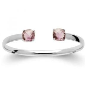 Bracelet Jonc Ouvert - Argent Massif 925/1000 - Pierre Oxyde De Zirconium - Rose Clair - Qualit&eacute; Bijouterie - Neuf