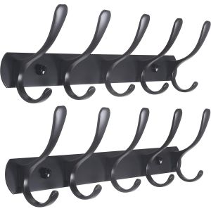 SUBZONAL-Lot de 2 porte manteau mural moderne avec 5 crochets, robuste, en m&eacute;tal, pour accrocher v&ecirc;tements, manteau, chapeaux, vestes, sac &agrave; dos, noir - Neuf