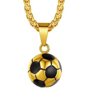 Trahoo-Collier Ballon De Football/Basketball/Rugby/Haltère/Gant De Boxe Doré/Noir/Acier Inoxydable 316l,Bijoux Pendentif Pour Amateurs Fans De Sports Avec Chaîne Ajustable 55+5cm Hommes Et Garçons - Neuf