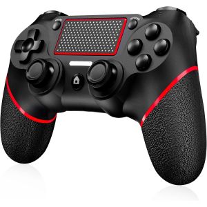 Manette Pour Ps-4, Manette Sans Fil Pro Controller Avec Batterie Rechargeable 600mah, Prise Audio 3,5 Mm, 6 Axes Et Dual Vibration, Compatible Avec Ps4/ Slim/Pro Et Pc Windows - Rouge - Neuf
