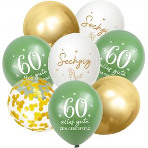 Lot De 30 Ballons D&eacute;coratifs Pour 60E Anniversaire Homme Femme, 60E Anniversaire, Ballons De 60E Anniversaire Vert Sauge Dor&eacute; D&eacute;coration D'Anniversaire, 60E Anniversaire Confettis Ballons De F&ecirc;te - Neuf
