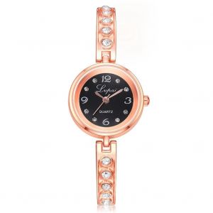 Lvpai Femmes Luxueux Strass Quartz Montre Analogique Montre-Bracelet Ronde (Or Rose + Noir) - Neuf