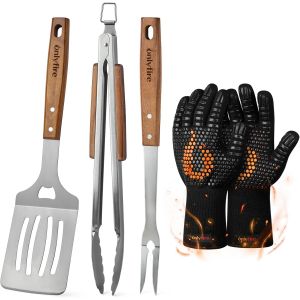 Ulteronixshop-Ustensiles de Barbecue, Comprend Une Pince &agrave; Barbecue, Spatule, Fourchette &agrave; Viande et Gants de Barbecue, Set d'ustensiles de Barbecue, Accessoires de Gril, Acier Inoxydable, 5 Pi&egrave;ces - Neuf