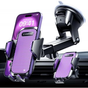 Support Telephone Voiture Ventouse [SGS Certification de s&eacute;curit&eacute;] Porte Telephone Voiture Clips Stable pour Grille A&eacute;ration Tableau de Bord Pare-Brise Compatible avec iPhone Samsung Etc - Neuf