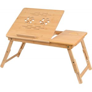 SUBZONAL-Table de lit Pliable en Bambou pour PC Portable inclinable, Table Pliante, Plateau de Service Petit-d&eacute;jeuner,Hauteur r&eacute;glable, &eacute;tag&egrave;re de lit, Naturel - Neuf