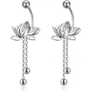 Boucles D'oreilles En Argent, Boucles D'oreilles À Pompon En Forme De Fleur De Lotus Plaquées Argent 925 Avec De Longues Chaînes, Boucles D'oreilles Pendantes, Cadeaux De Bijoux Pour Femmes[H1993] - Neuf