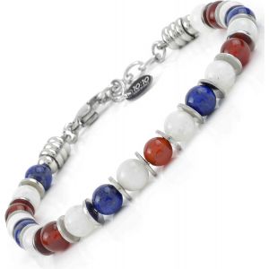 Eryi-10:10 Bracelet Réglable Avec Pierres Naturelles Diamètre 6 Mm Entrecoupées De Disques En Acier Inoxydable Poli. Bracelet Très Résistant Pour Homme Et Femme. Made In Italy - Neuf