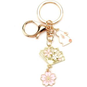 KAL-Porte-Clés Lapin Mignon Dessin Animé Avec Motif Sakura, Pendentif De Sac Kawaii, Pour Femme, Or, S - Neuf