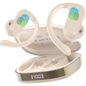 KALSG-Ecouteurs Bluetooth Sans Fil Sport,Open-Ear Écouteur Bluetooth 5.4 Hifi Stéréo,32H Oreillette Sans Fil Avec Enc Mic,Contrôle Tactile Ecouteurs Pour Course/Fitness,Écran Led,Blanc - Neuf