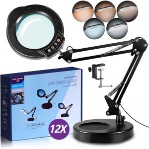 Lampe De Bureau Loupe 10x 15x Et Led, Lampe Loupe Sur Pied Avec 3 Modes De Couleurs Et 10 Niveaux De Gradation, Lampe Eclairante Avec Bras Pivotant Réglable Pour Lire Et Travailler - Neuf