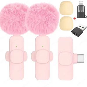 Nouveau Microphone Lavalier Sans Fil Portable Audio Vid&eacute;o Enregistrement Mini Microphone Pour Iphone Android Pc Cam&eacute;ra T&eacute;l&eacute;phone De Jeu En Direct.Pink 2In1-C-Iosusb. - Neuf