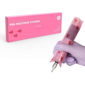 EZ Couvertures de Machines &agrave; Tatouer-200pi&egrave;ces (5cm X 16cm) Imprim&eacute; Coeur Rose Jetable Sacs pour Stylos de Tatouage pour la Machine &agrave; Tatouer - Neuf
