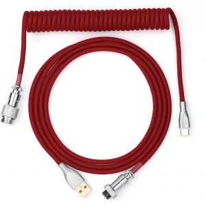 Mix C&acirc;ble USB type C 1,8 m, type C vers USB A, TPU, c&acirc;ble spirale pour clavier m&eacute;canique avec connecteur aviateur amovible pour clavier de jeu (rouge) - Neuf