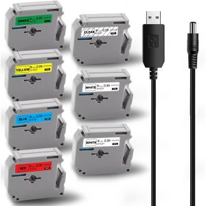 Ruban d'&eacute;tiquettes pour Brother P-touch M-K121 M-K221 M-K421 M-K521 M-K621 M-K721 M Ruban 9 mm 8 mm pour PTouch Label Maker PT-45M PT-45 PT-BB4 PT-55 PT-55BM PT -55S PT-65 PT-65SB PT-65SCCP - Neuf