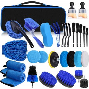 MEVRONISSHOP-Kit Nettoyage Voiture, 31 Pi&egrave;ces Brosse Nettoyage Voiture Kit pour L'int&eacute;rieur et L'ext&eacute;rieur, Brosse Perceuse Nettoyage avec Brosses, &Eacute;ponges de Polissage et Plus, Sac de Transport Prat - Neuf