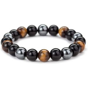 Eryi-Oeil De Tigre En Obsidienne 10mm Et Perles Magnétiques Bracelet Mala Bracelet De Méditation Bouddha Bouddhiste Tibétain - Neuf