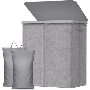 Panier a Linge Sale 105L, Bac a Linge avec Couvercle, Corbeille a Linge avec Plastique Poignées et Sac a Linge, Grand Panier Linge Pliable pour Buanderie, Chambre, Salle de Bain, Beige - Neuf