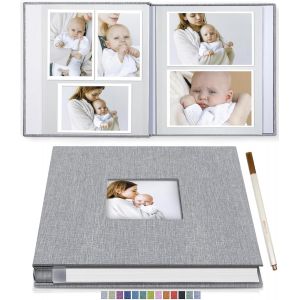 Album Photo Autocollant 20 Pages Avec Fen&ecirc;tre, Couverture En Lin, Id&eacute;al Pour Les Voyages En Famille, Carnet De Croissance De B&eacute;b&eacute;, Album De Mariage, Cadeau D'anniversaire (33 X 32 Cm) - Neuf