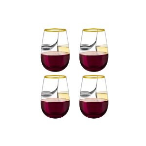 Verres &Agrave; Vin Sans Pied En Plastique Transparent Avec Bord Dor&eacute; - Lot De 4, R&eacute;utilisables, Incassables, Contenance 480 Ml - Neuf