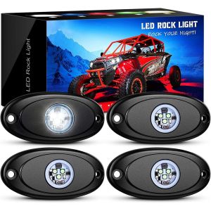 Fchhk-Éclairage Intérieur Pour Auto, Pack De 4 Lumières Décoratives De Voiture Rvb, Lumières D'ambiance À Led, Lumières De Châssis De Voiture, Décoration D'ambiance De Sol De Voiture, Étanche Ipx67 - Neuf