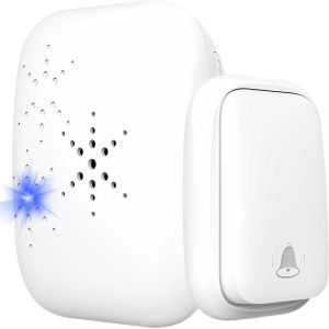 Sonnette sans fil exterieur etanche IP44 Etanche Carillon 180 M&egrave;tres 38 M&eacute;lodies et 4 Niveaux Volume Kit d'un R&eacute;cepteur et d'un Emetteur Voyant LED pour Maison au Salon au Bureau Blanc - Neuf