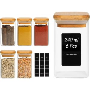 Pots &Agrave; &Eacute;pices Avec &Eacute;tiquettes 240 Ml 6 Pi&egrave;ces,Boite Alimentaire Verre,Bocaux &Agrave; &Eacute;pices Herm&eacute;tiques,Pour Sel,Poivre,Paprika,Curry,Origan,Basilic,Rangement Et Organisation De Cuisine - Neuf