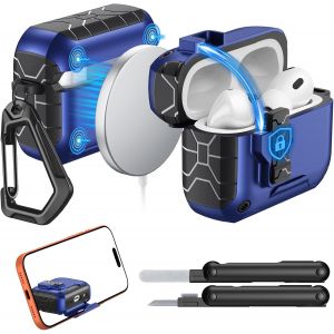LORANKA-&Eacute;tui pour AirPods Pro 3(2025),Compatible avec MagSafe,Verrou de S&eacute;curit&eacute; et Support de T&eacute;l&eacute;phone pour AirPods Pro 3e G&eacute;n,Coque de Protection &agrave; Ouverture Automatique et kit de Nettoyage, Bleu - Neuf