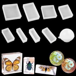 9 Pi&egrave;ces Moules En R&eacute;sine Bijoux,Epoxy Moule Silicone Rectangle,Carr&eacute;,Sph&egrave;re,Moulle Moulage Cristal Coul&eacute;e Bricolage D&eacute;corations Artisanales - Neuf