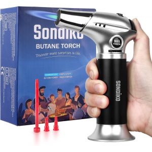 Letnerny-Chalumeau De Cuisine S901, Briquet Rechargeable Avec Verrouillage De Sécurité Et Flamme Réglable Pour Le Bricolage, La Crème Brûlée, Le Barbecue Et La Cuisson, Gaz Butane Non Inclus - Neuf