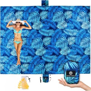Checarzhn--No1-Couverture De Plage Légère, Surdimensionnée 271,8 X 195,6 Cm, Imperméable, Anti-Sable, Double Ancrage Pour Plaisir, Loisirs, Plage, Avec Pochette À Piquet Et Piquets En Plastique, - Neuf
